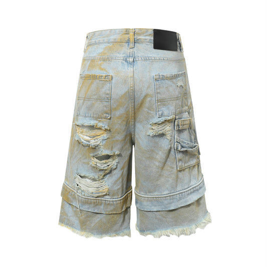 Harajuku-Inspired Distressed Denim Shorts for Men