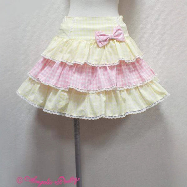 Solid Color Plaid Bowknot Short Skirt