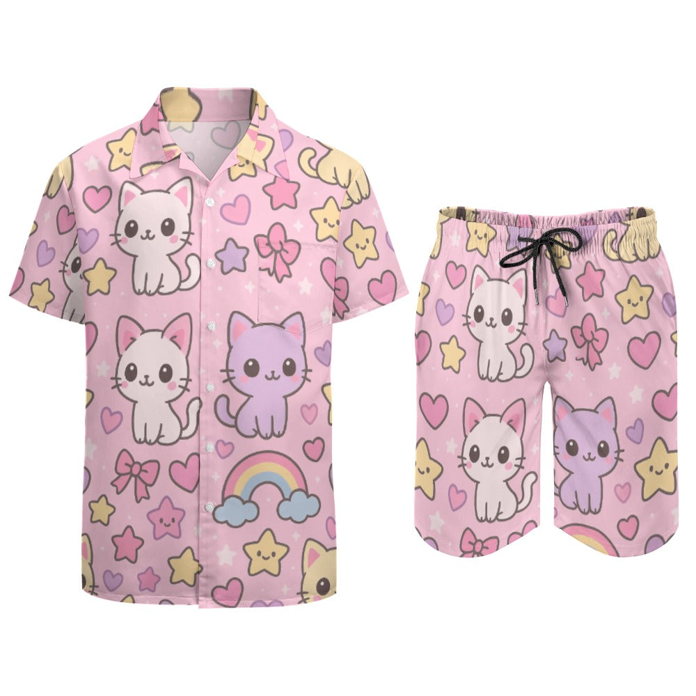 Harajuku Kawaii Cat Rainbow Leisure Beach Suit