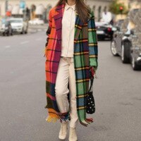 Playful Printed Hooded Woolen Coat for Women