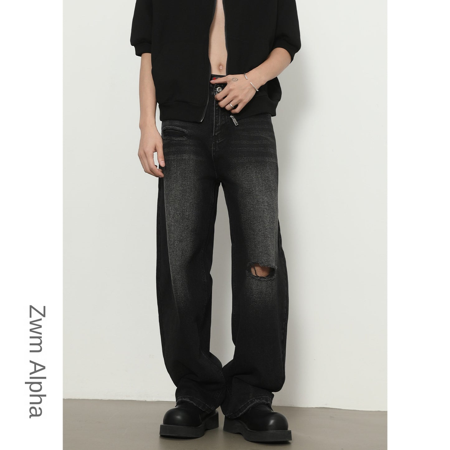 Nirben Distressed Flare Wide-Leg Jeans