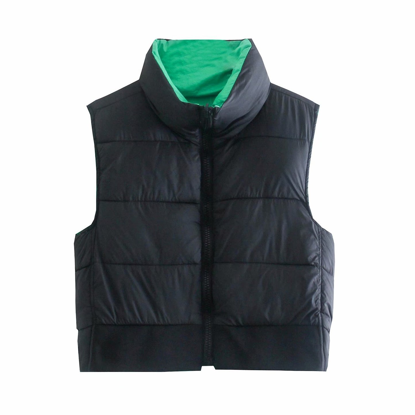 Vintage Green Double-Sided Sleeveless Puffer Vest for Women