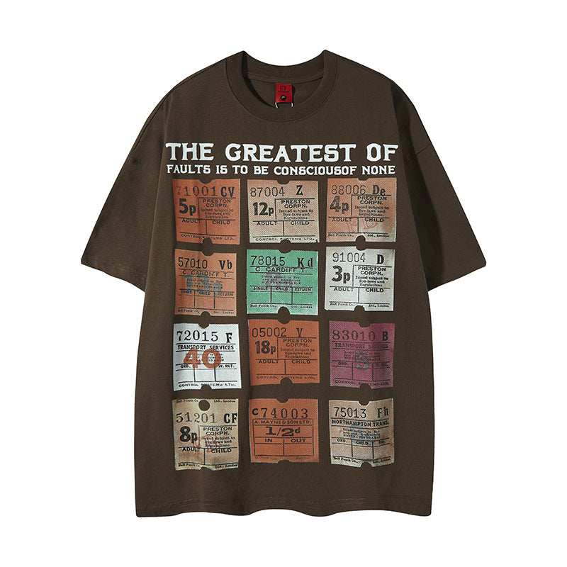 Harajuku Retro Multi-Square Letter Print T-Shirt for Men