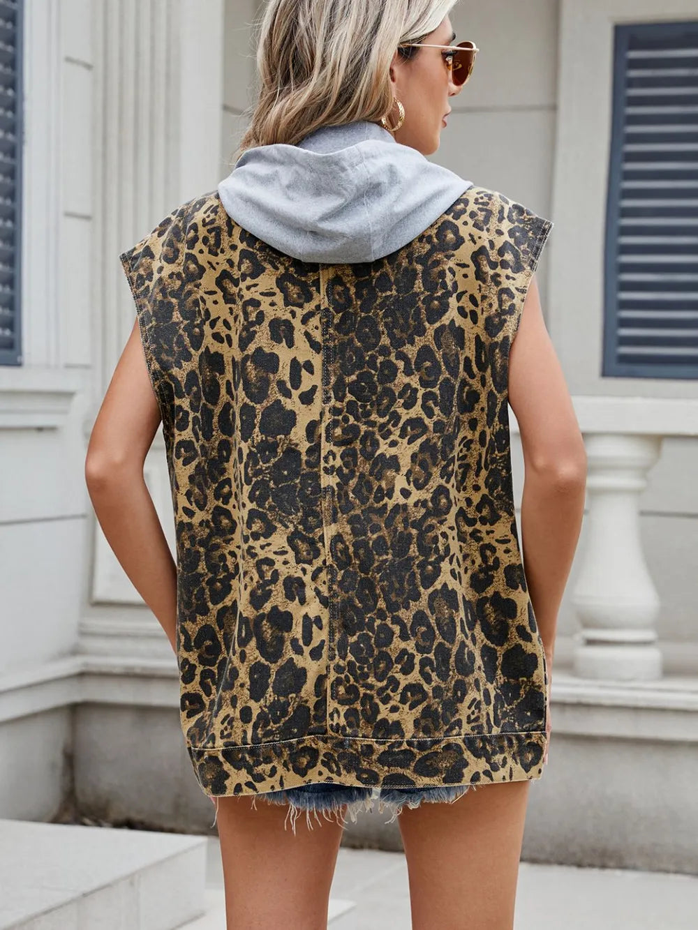 Leopard Button Up Denim Vest