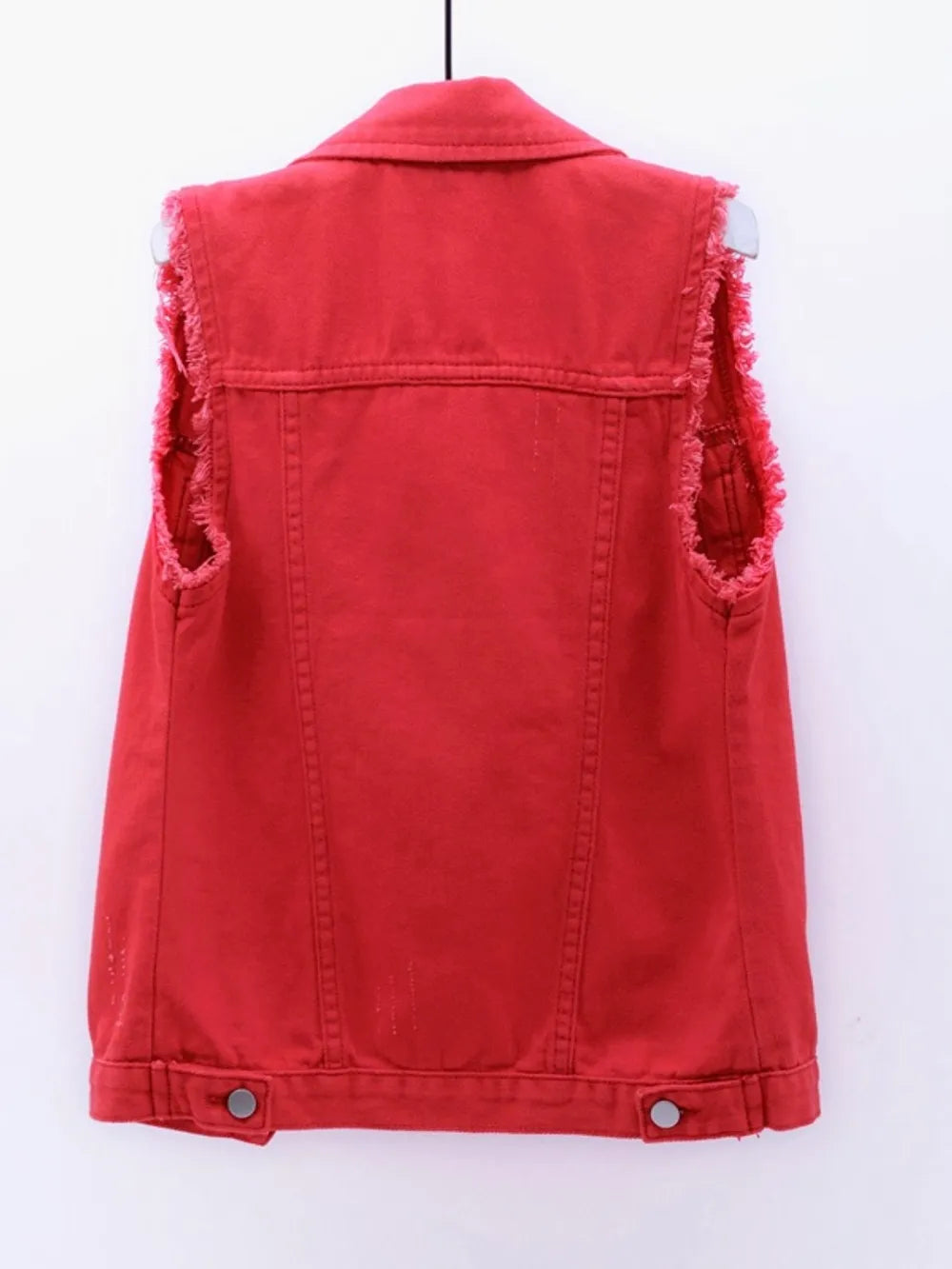 Button Down Raw Hem Sleeveless Denim Jacket Plus Size