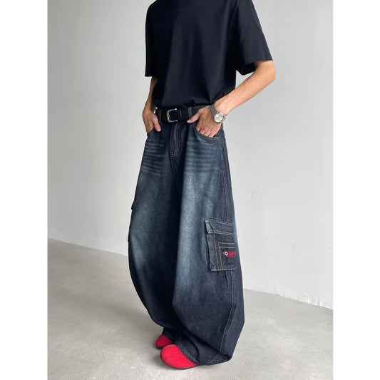 Washed Multi-Pocket Denim Wide Leg Pants