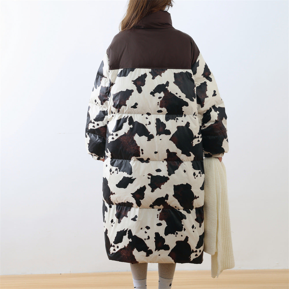 Harajuku Cow Print White Duck Down Coat for Women