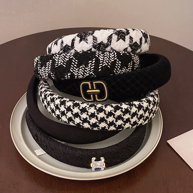 Black And White Plaid Woven Headband
