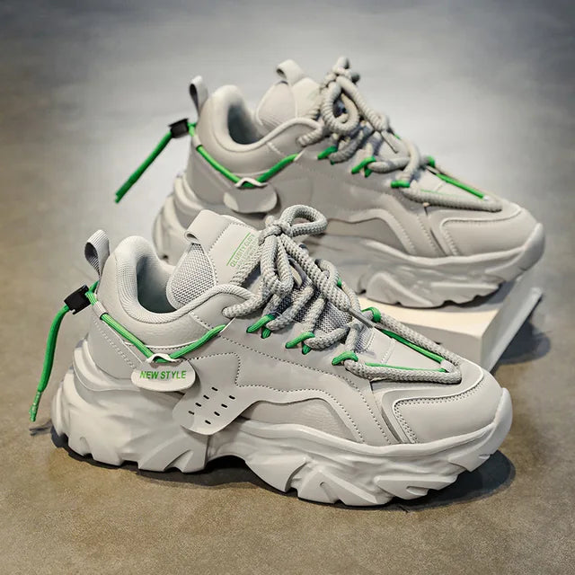 Harajuku Style Men's White Sneakers - Lightweight Casual Lace-up Shoes