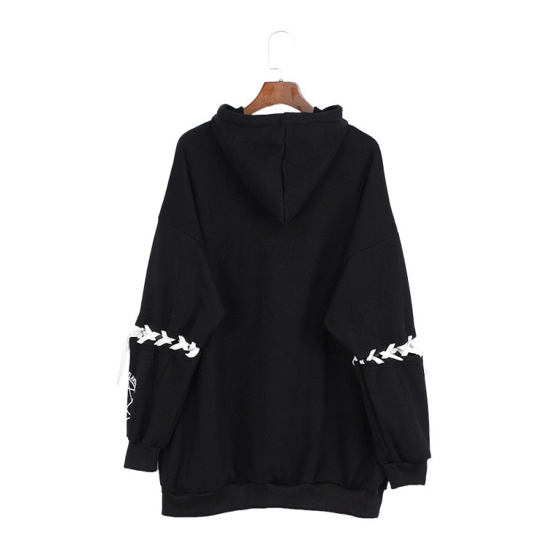 Harajuku Pentagram Print Velvet Hoodie - Gothic Streetwear
