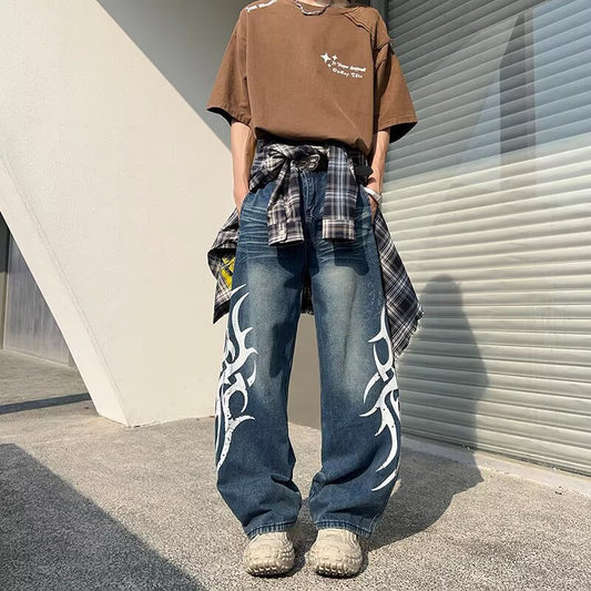 Gradient Wide Leg Denim Pants - Harajuku Style