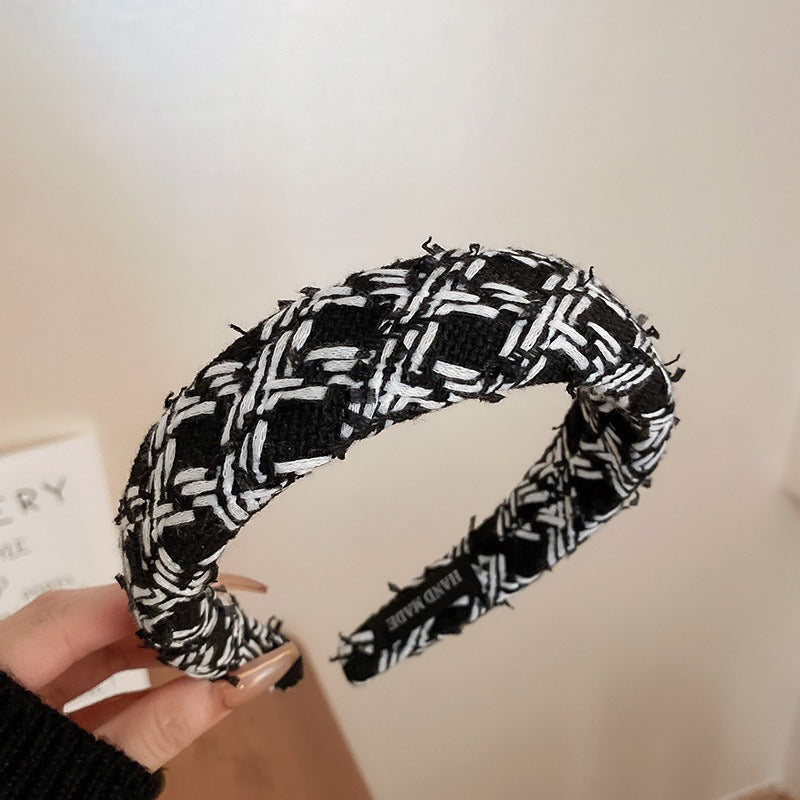 Black And White Plaid Woven Headband