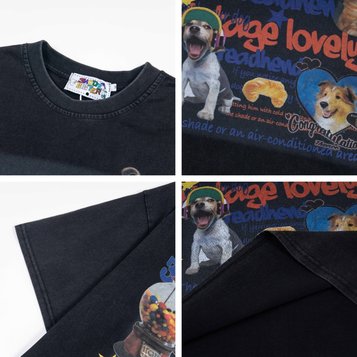 Retro Washed Fun Pet Print T-Shirt - Unisex Casual Top