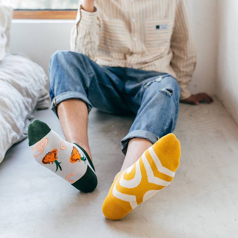 Playful Harajuku Men's Cotton Ankle Socks - Funny Animal & Fruit Designs