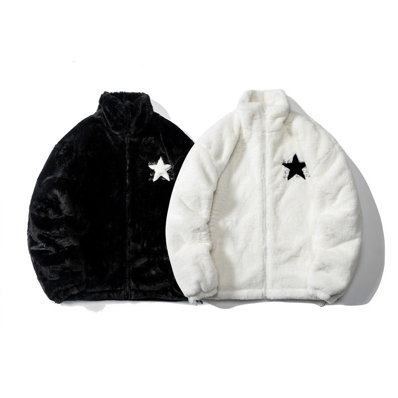 Harajuku Style American Five-Pointed Star Rabbit Fur Coat for Men