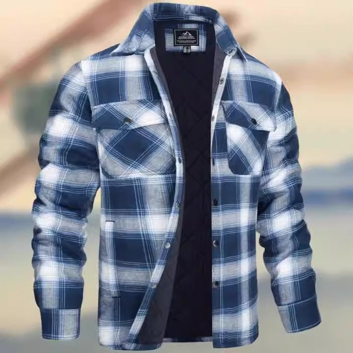 Thickened Plaid Long Sleeve Lapel Shirt Jacket for Men