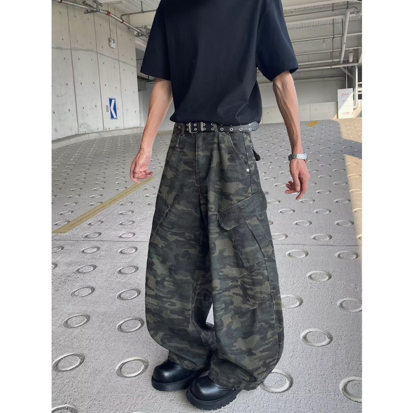 Multi Pocket Camouflage Wide Leg Workwear Pants