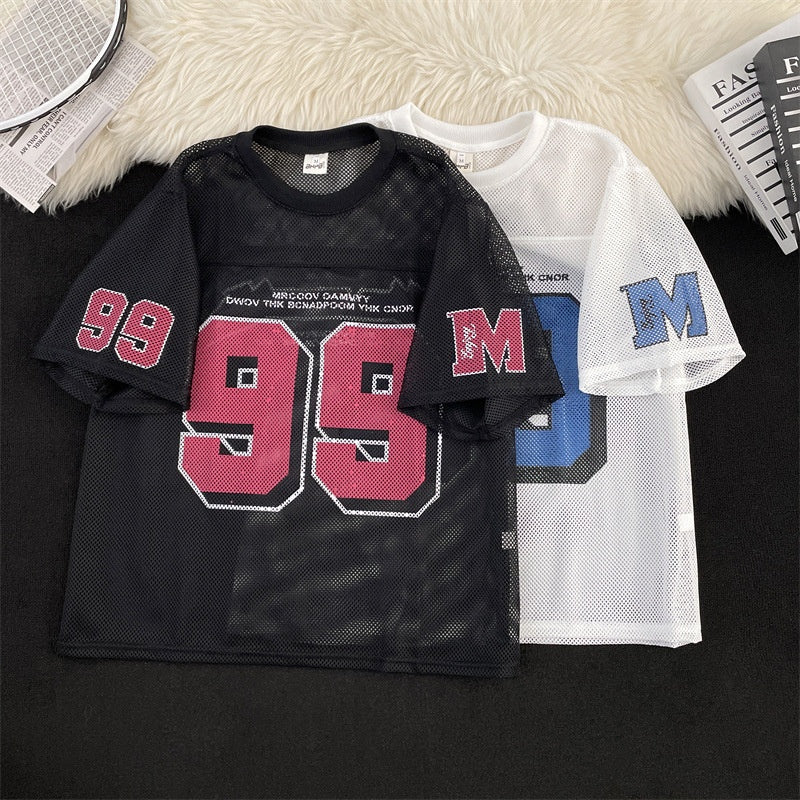 Harajuku Style Mesh Round Neck Sports Jersey - Breathable