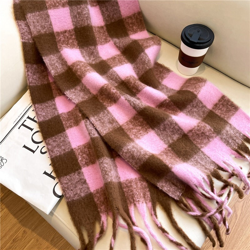 Plaid Imitation Cashmere Scarf - Dual Purpose Shawl