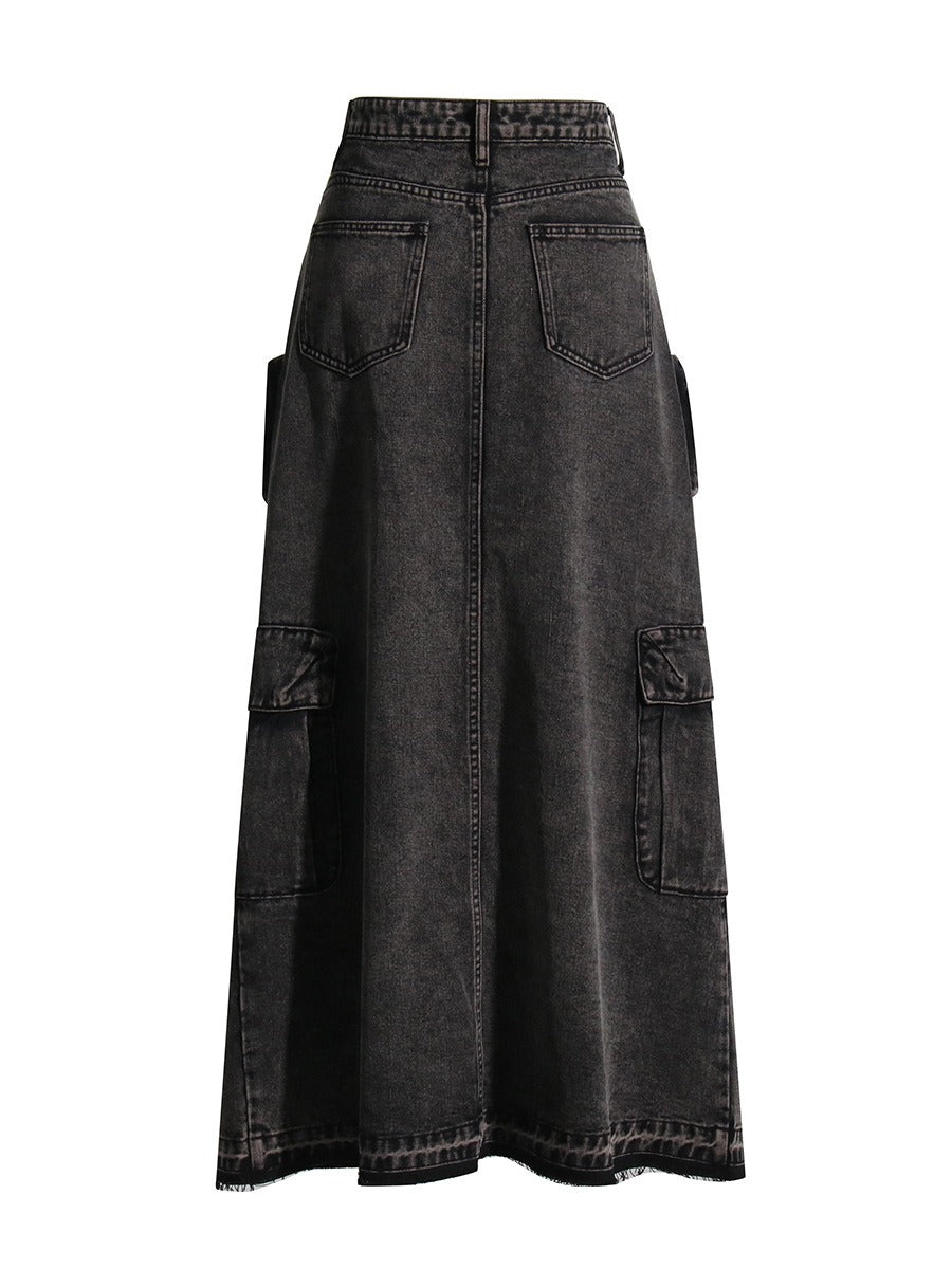 Chaopai High Waist Split Denim Skirt - Harajuku Style