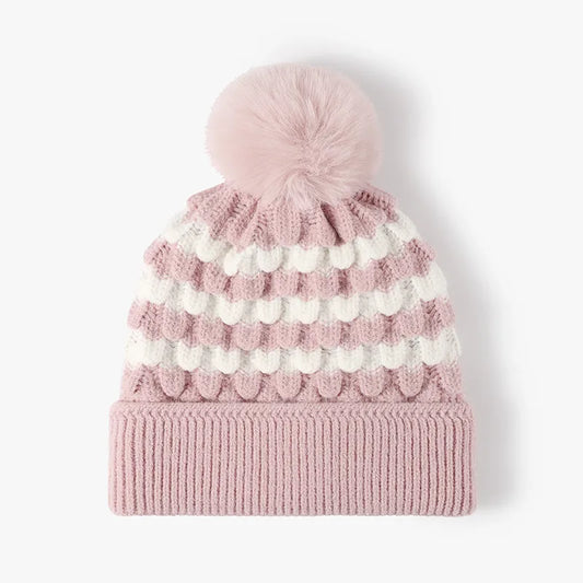 Playful Striped Pom-Pom Knit Hat