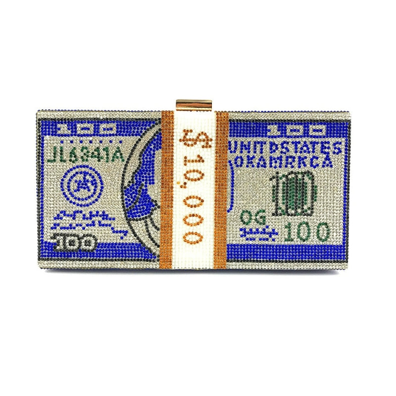 Money Clutch Rhinestone Purse - 10000 Dollars Stack