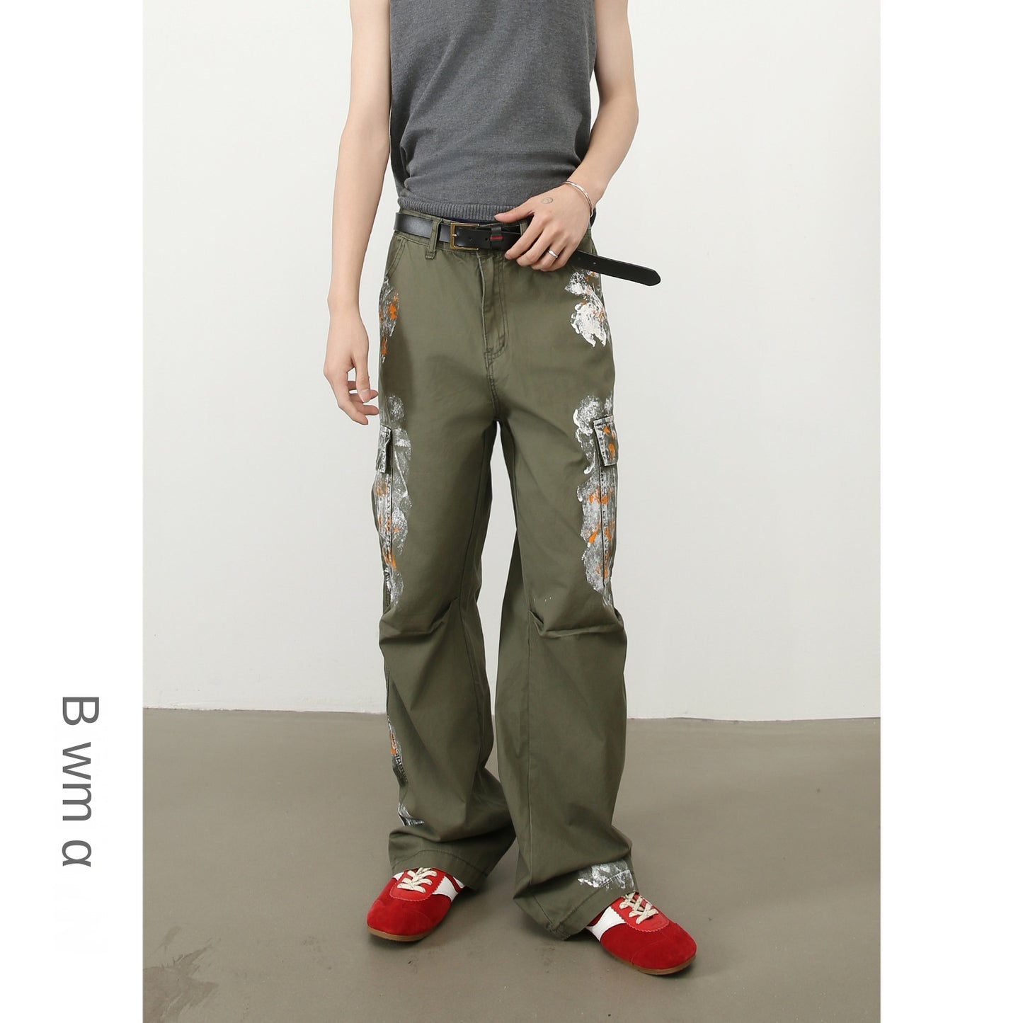 Harajuku Style Distressed Hand-Painted Multi-Pocket Work Pants