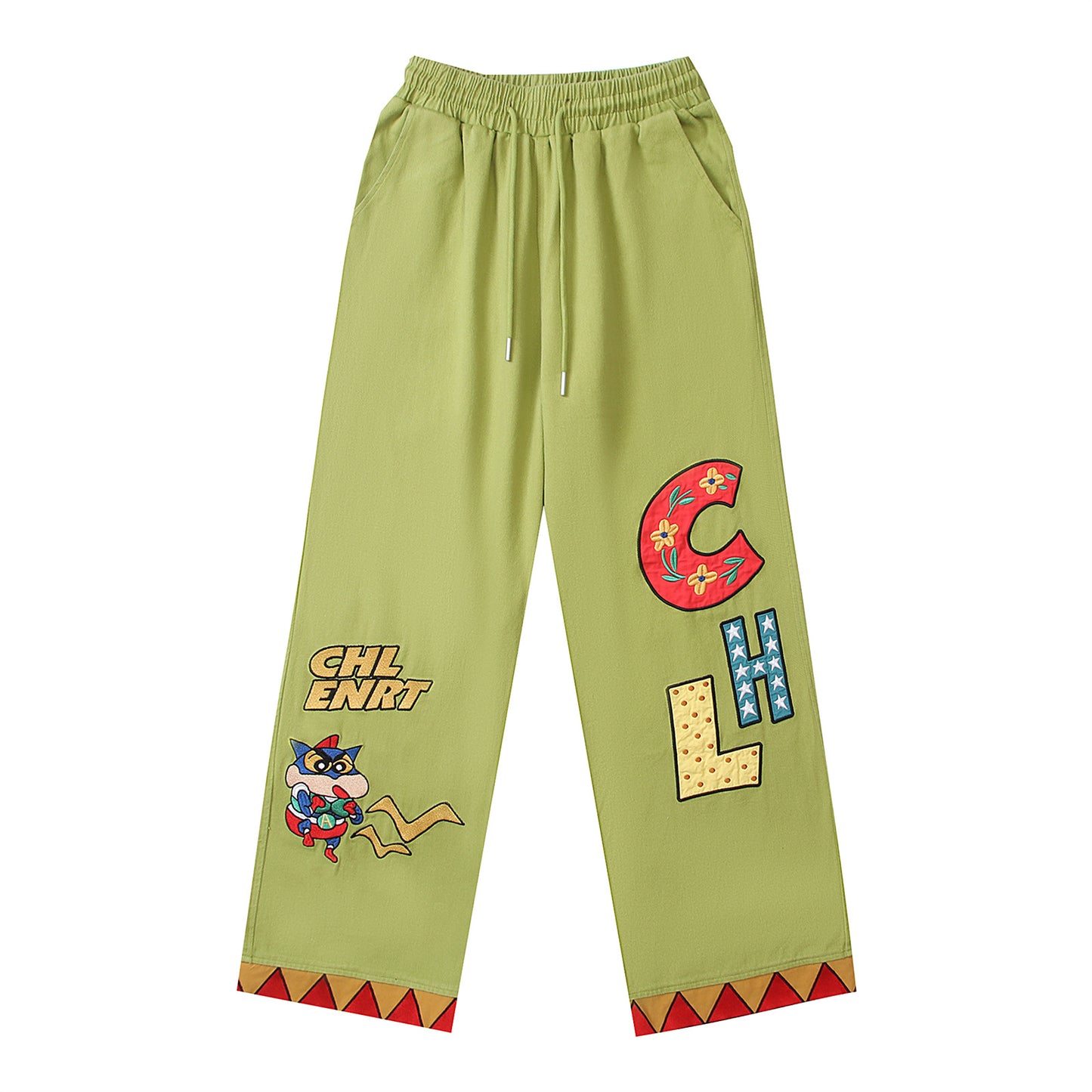 Cartoon Embroidery Straight Leg Pants - Harajuku Style