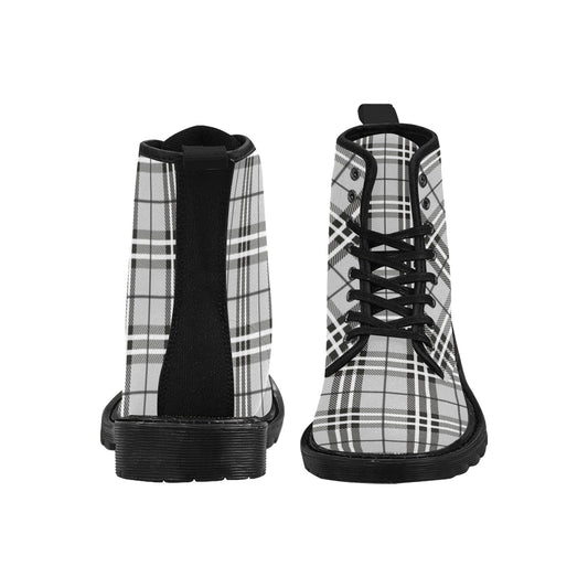 Gray Plaid Women's Lace Up Canvas Boots