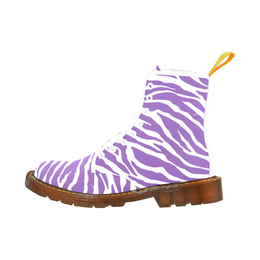 Purple Zebra Pattern Women's Lace Up Canvas Boots