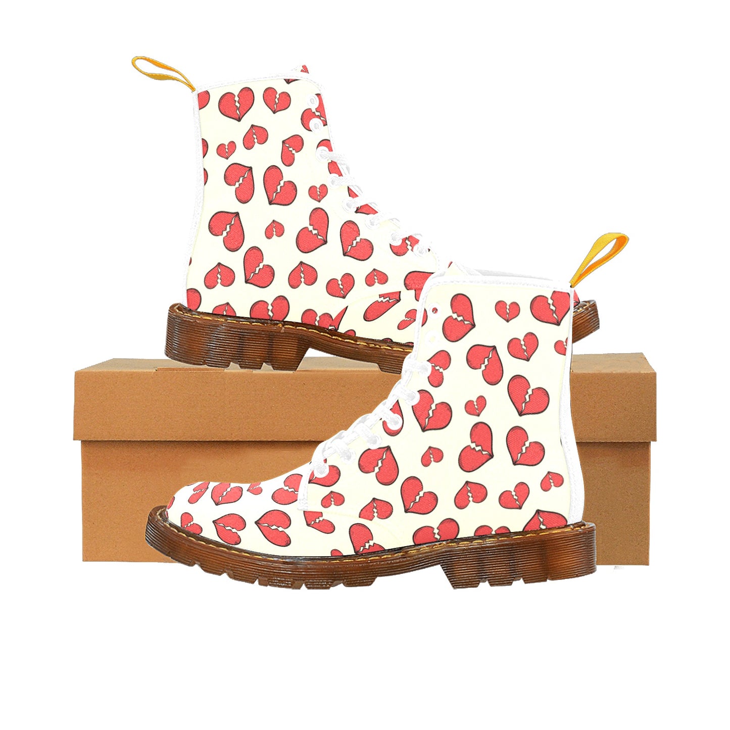 Broken Hearts Women's Lace Up Canvas Boots - Brown Sole