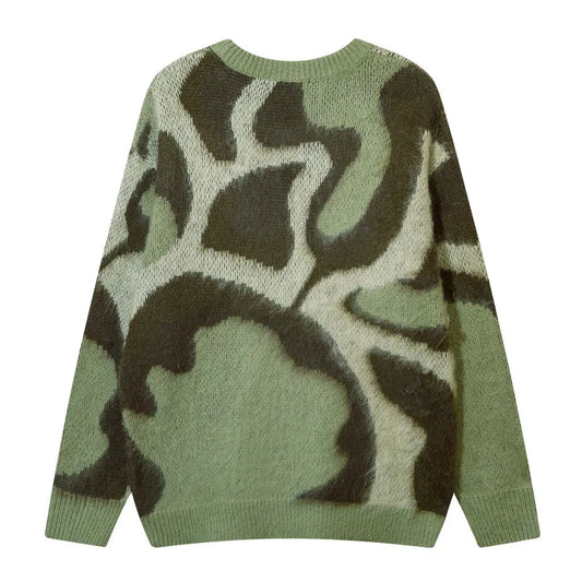 Harajuku Spliced O-Neck Knitted Sweater for Men