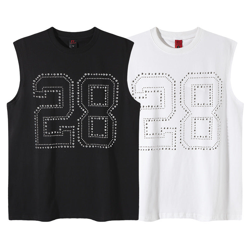 Rhinestone Number Design Sleeveless Vest