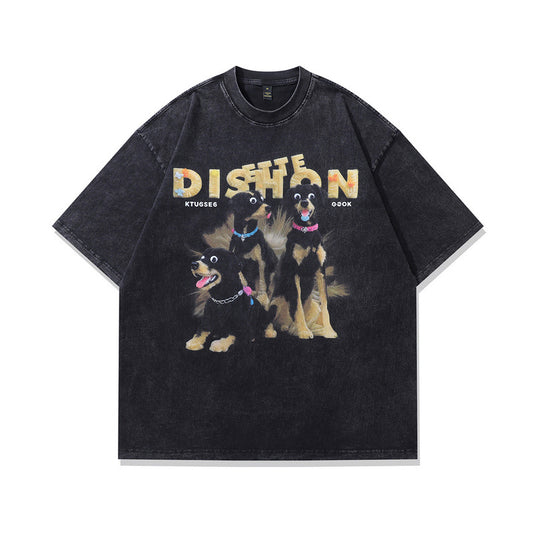 Harajuku Style Water-Washed Vintage Loose Fit Cotton Tee