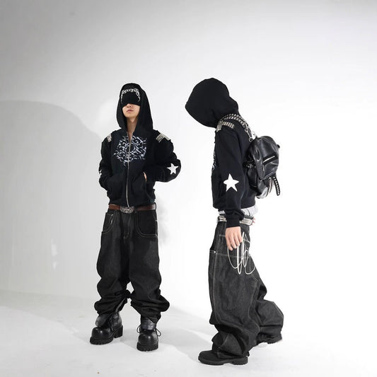 Printed Hooded Zipper Cardigan Hoodie