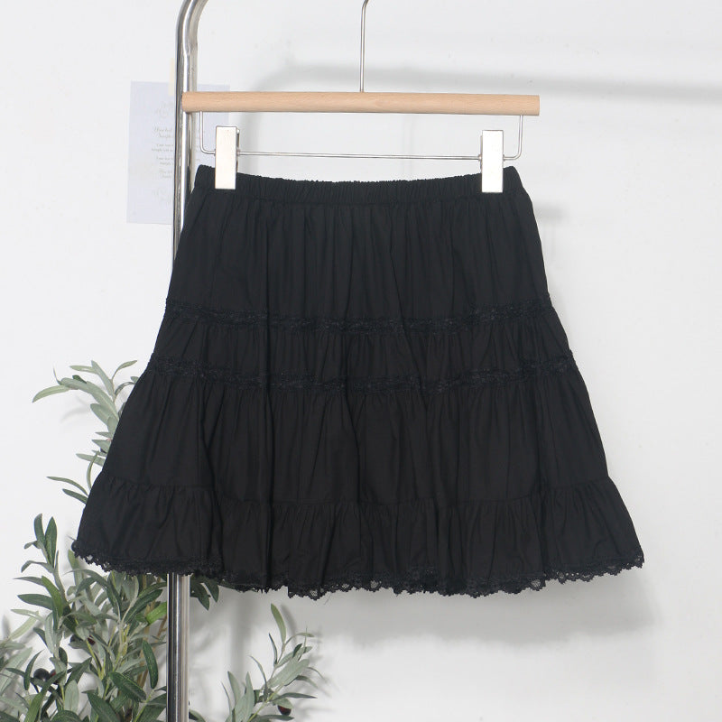 High-Waisted Half-Length Skirt with Versatile Lace and Fluffy Design for Women