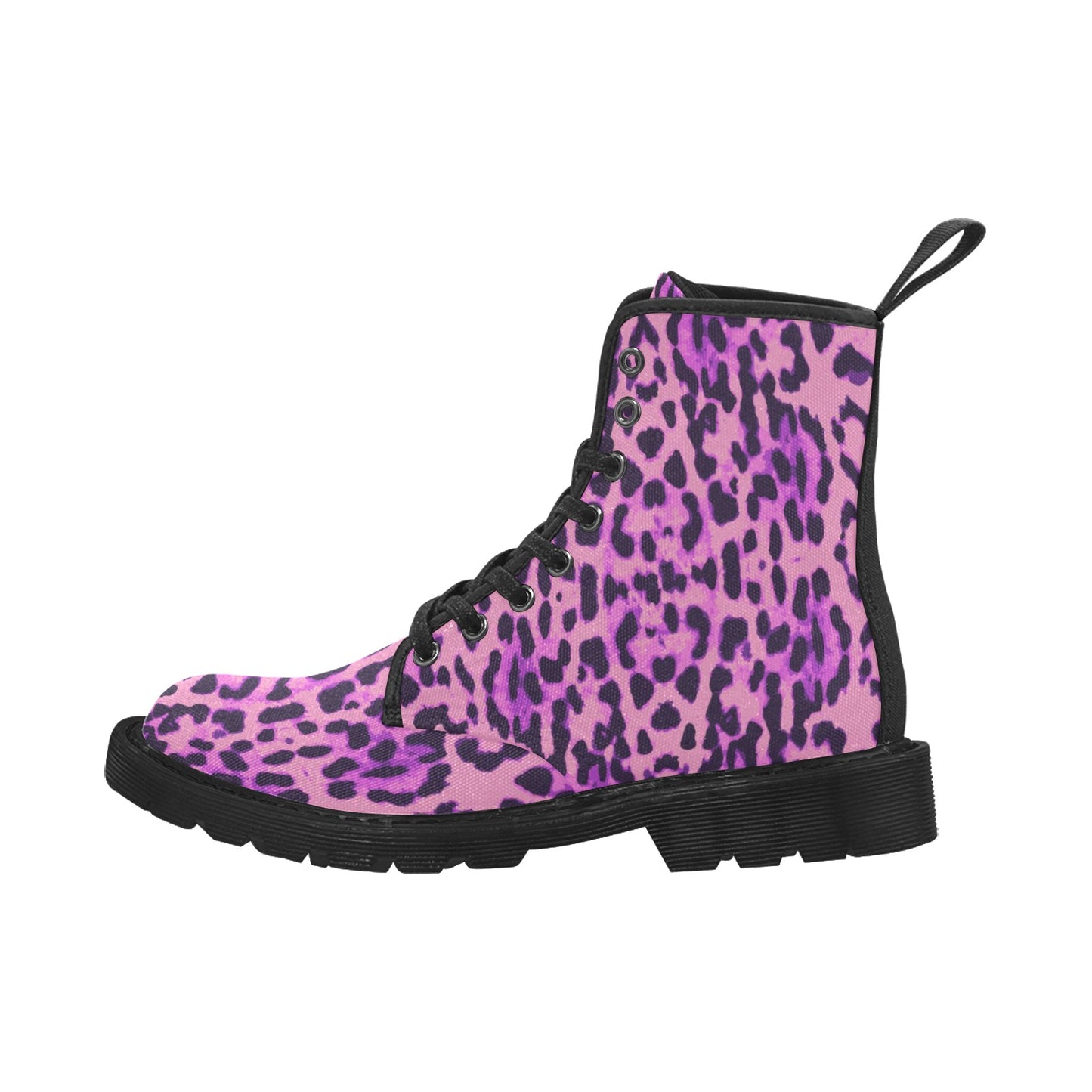Purple Leopard Cheetah Women's Lace Up Canvas Boots