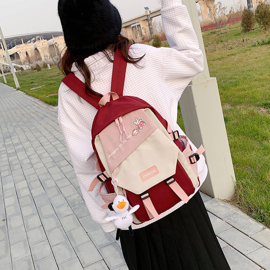Harajuku Style Canvas Contrast Color Schoolbag for Girls