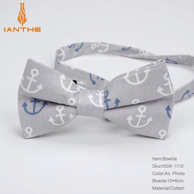 Cotton Vintage Anchor Print Bow Tie