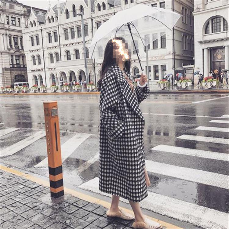 Harajuku Style Women's Checkered Woolen Windbreaker