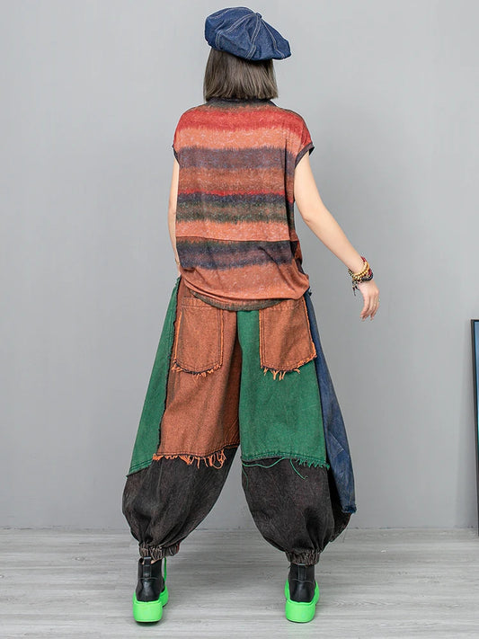 Harajuku Patchwork Pocket Pants - Loose Fit Ankle-Length