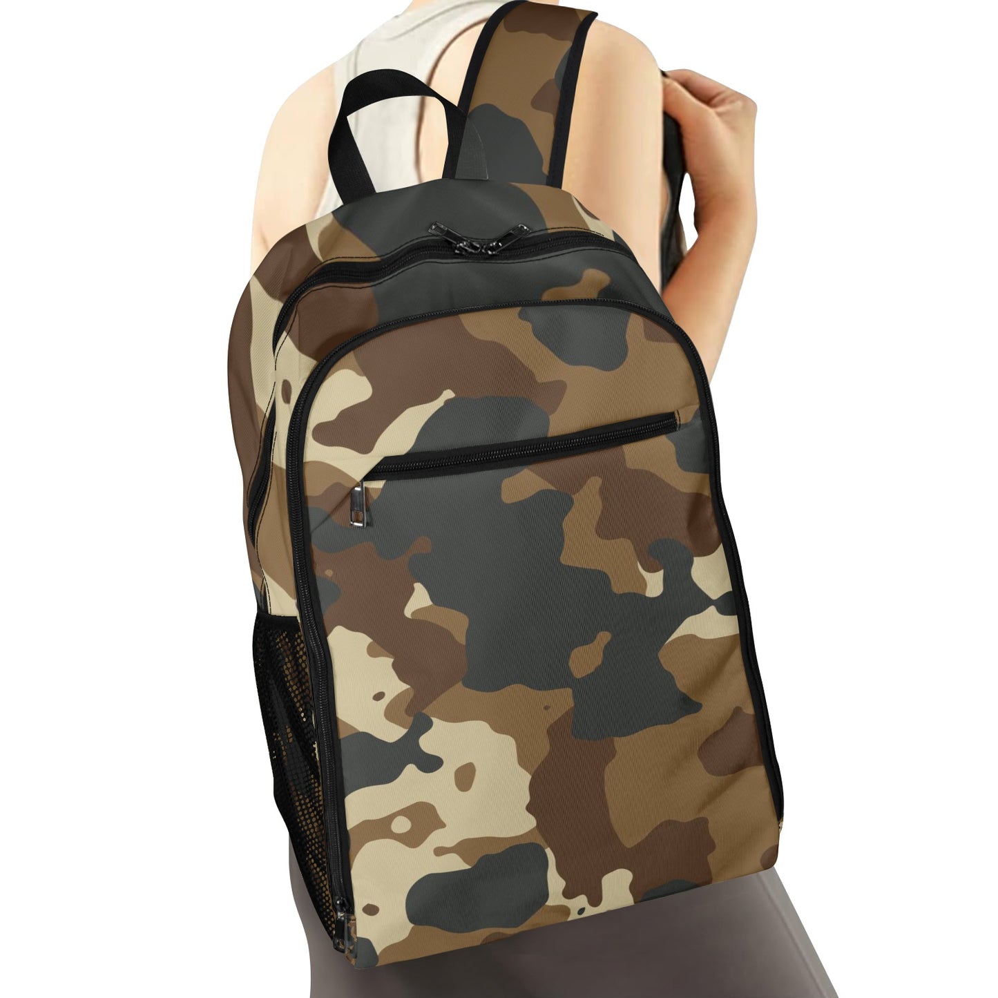 Brown Camo All Over Print Leisure Sports Backpack
