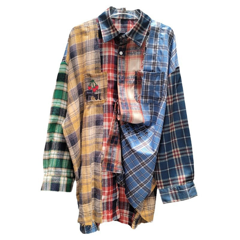 Retro Plaid Loose Fit Shirt for Women - Harajuku Style