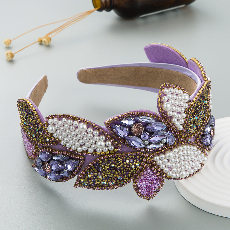 Headband Fashion Ball Rhinestone Pearl Leaf Baroque