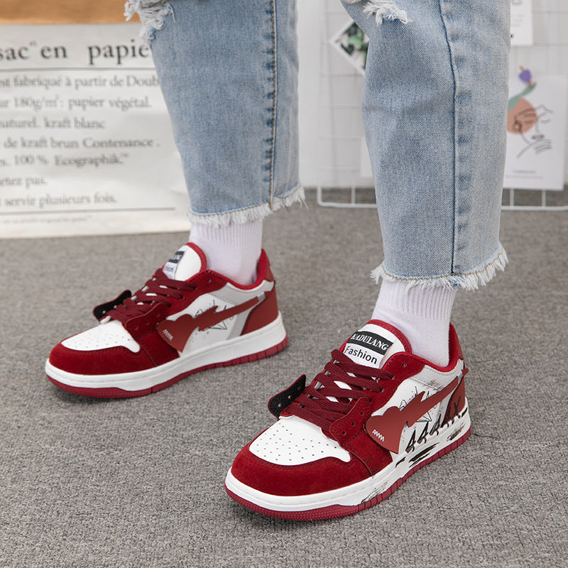 Retro Love Skateboard Shoes - Wine Red
