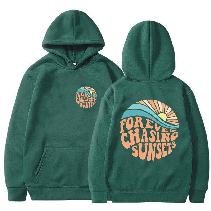 Chasing Sunsets Harajuku Style Cuff Thread Hoodie