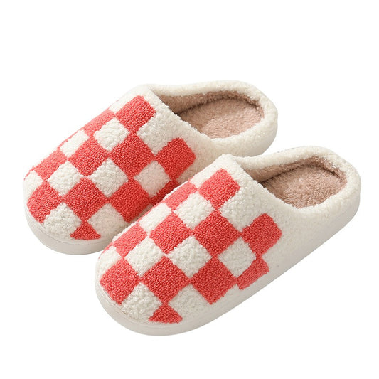 New Winter Checkerboard Cotton Slippers