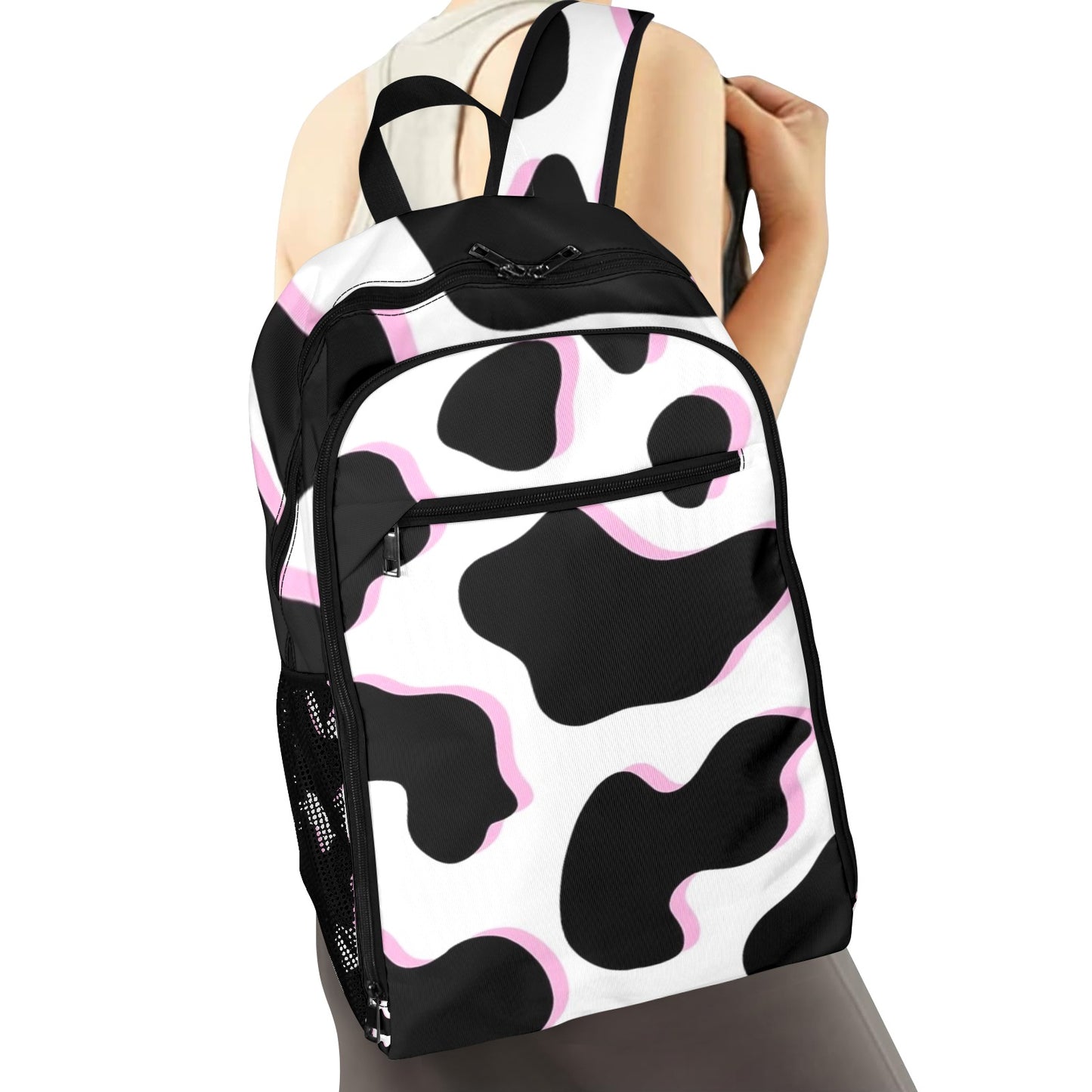 Black and Pink Cow Pattern Backpack