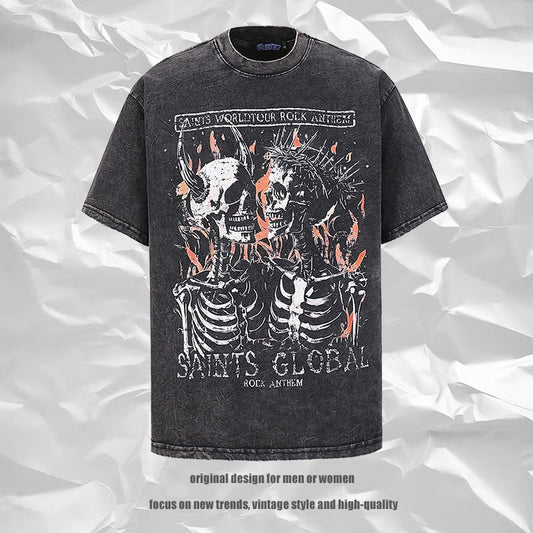 Harajuku Skull Print Pure Cotton Tee - Vintage Style