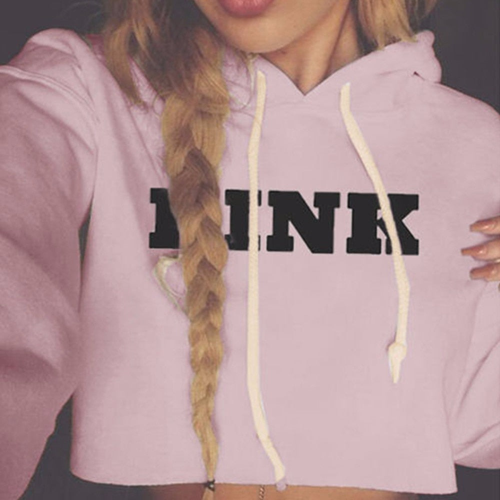 Harajuku Style Pink Cropped Oversized Hoodie for Women